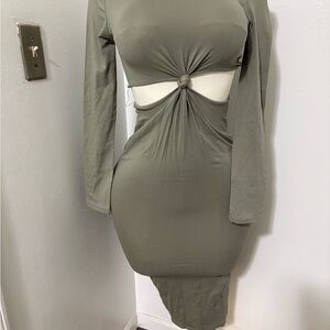 Chic Olive Long Sleeve Knot Dress NWOT